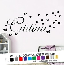 Adesivo Murale NOME PERSONALIZZATO con FARFALLE CUORI Wall Sticker Tattoo KIT