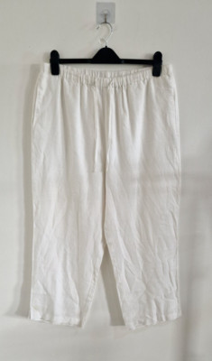 Orvis weiße Leinen Cropped Hose Gr. L Gummibund Taschen Pull On 