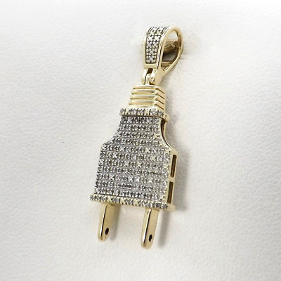 10k Gold Diamant Elektrischer Stecker Charm Anhänger Elektriker Strom