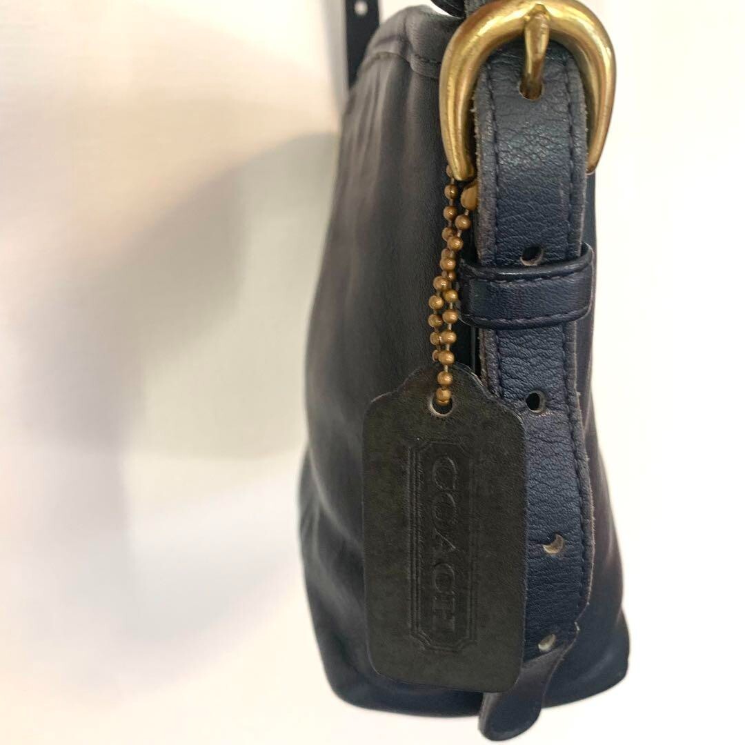 ハンドバッグ BLACK LEATHER TOP HANDLE BAG Extremely Rare Made In USA Old Coach 4107 Mini Shoulder Bag