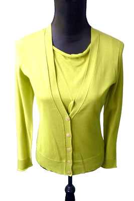 Sweater Set Neiman Marcus Vintage Chartreuse Silk Blend Size Small Medium NWT