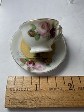 Vintage Mini Tea Cup/Saucer Porcelain Trinket Hand Painted Made Occupied Japan