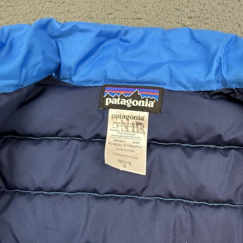 Patagonia Down Sweater Jacket Boys Small Blue Puffer Insulated Hiking Read - Picture 6 of 7