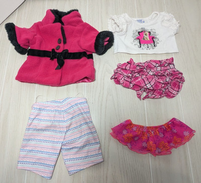 Build a bear workshop clothes pink black coat skirt dog shirt pants lot