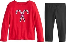 New 2pc Jumping Beans Red Candy Cane Shirt & Leggings Holiday Outfit Size 4 NWT