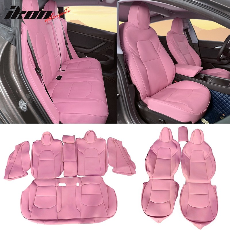 Fits 17-23 Tesla Model 3 4DR 5-Seat Seat Covers Cushion Protector Leather - Pink