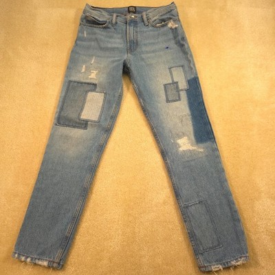 BDG Jeans Mens Size 30/32 Blue Patchwork Dad Slim Taper Fit Urban Outfitters