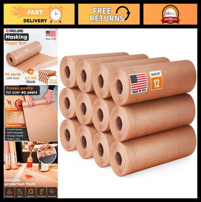 60 Yards Masking Paper Roll 9'' (Pack of 12) - General Purpose Kraft for Painting