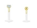 14k Gold - Gem or Ball - Bioflex - Lip Stud / Monroe / Tragus - Choose Length