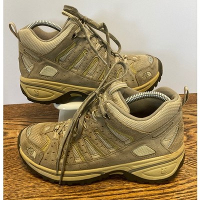 The North Face AM8X Womens 8 Hiking Shoes Tan Olive Suede Mesh Mid Top Trail