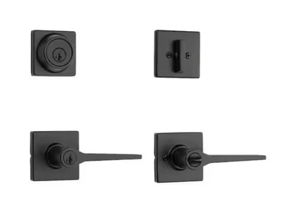 Kwikset Hollis Matte Black Keyed Entry Door Lever & Deadbolt 690HSL SQT 514 SMT