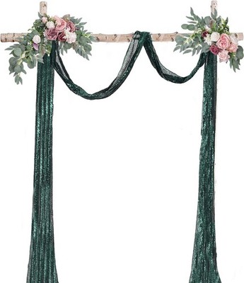 Wedding Arch Draping Fabric 1 Panel 12 Inch x 20ft Gold Sequin Dark Green