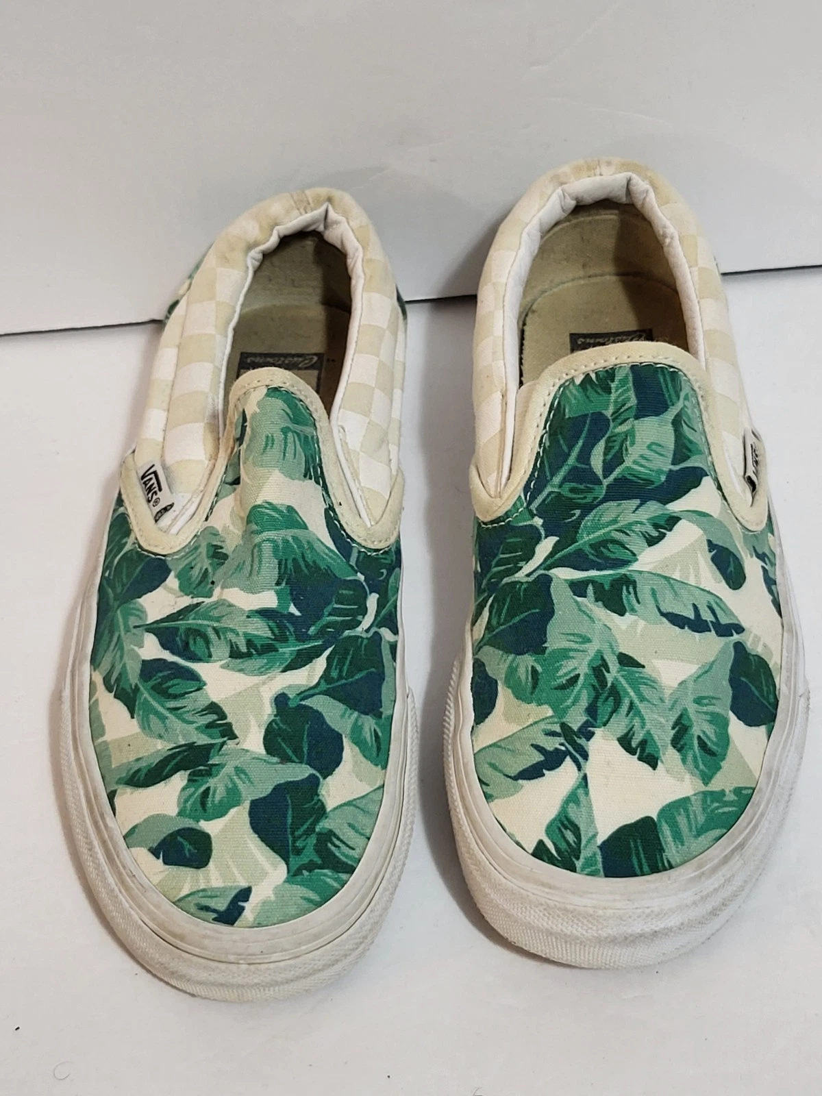 Scarpe Vans Customs Leaf Me Alone slip on bianco verde foglie uomo 4 donna 5 5