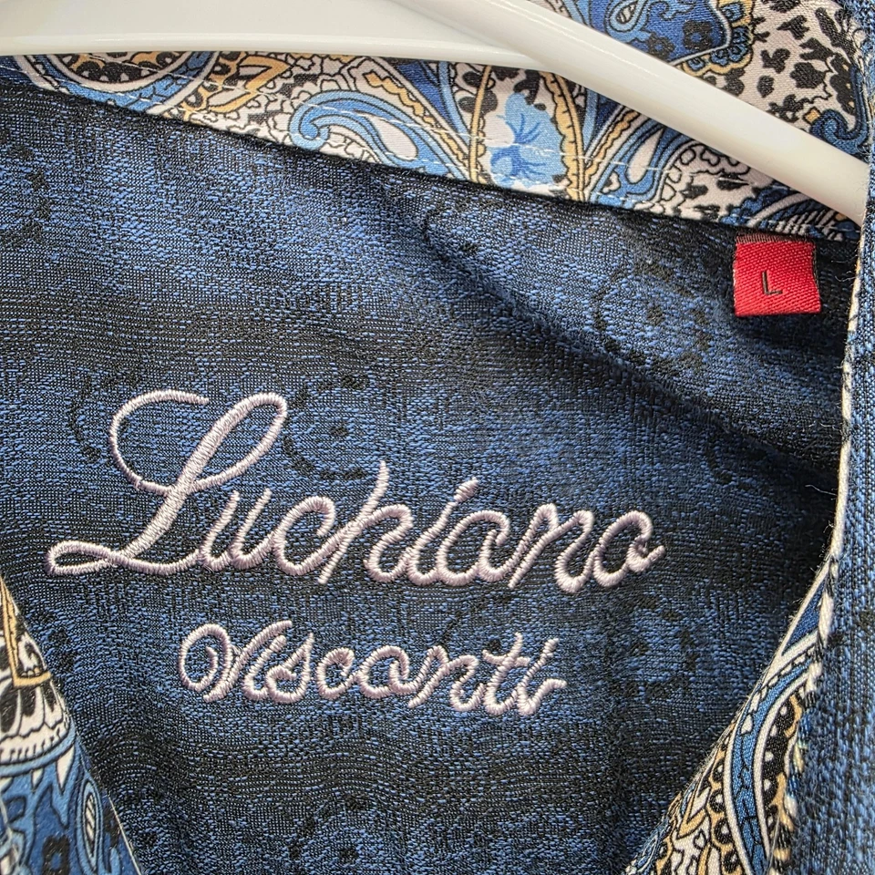 Luchiano Visconti 衬衫男式大号蓝色提花佩斯利长袖纽扣 — 第 4/4 张图片