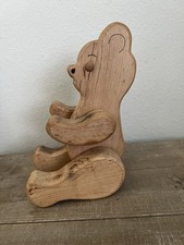 Vintage Wooden Hand-Carved Articulated Teddy Bear With Movable Limbs Signed 1965