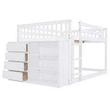 Elegant Durable Solid Wood Bunk Bed with Storage Drawers and Built-In Shelves
