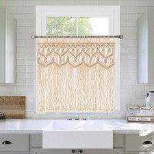 Boho Macrame Textured Cotton Valance - Kitchen Window Curtains Wall Decor -...