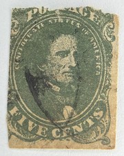 CSA Stamp Scott # CSA1 5 Cents Green | Jefferson Davis USED F115