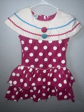 Vtg Kohana 1980s Girl Dress 9/10 Pink White Polka Dot Lace Round Ruffled Collar