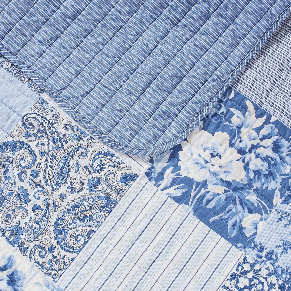 - Queen Quilt Set, Reversible Cotton Bedding with Matching Shams, Farmhouse I... - Image 3 of 4