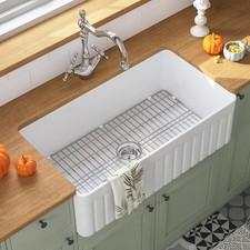 White Farmhouse Sink 33 inch, Fireclay Apron Front Farm Kitchen Sink, Single ...