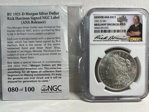 NGC Uncirculated 1921 D Morgan Silver Dollar Coin Rick Harrison PAWN STARS W COA