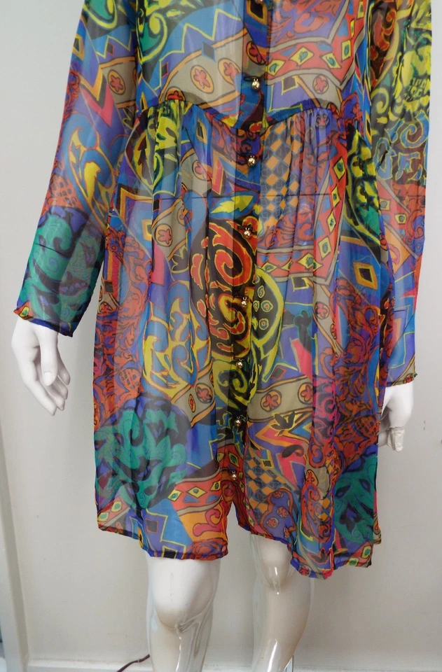 Vestido De Colección Años 80 Betsey Johnson Transparente Multicolor MEDIANO Dorado Botones Etiqueta Punk Foto 4 de 4