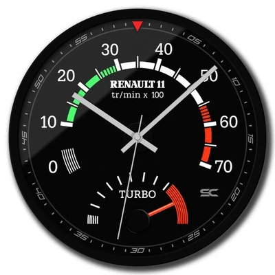 Horloge Murale Noir 30cm Silencieux Compte-Tours 11 Turbo Sport Vintage - Photo 1/4