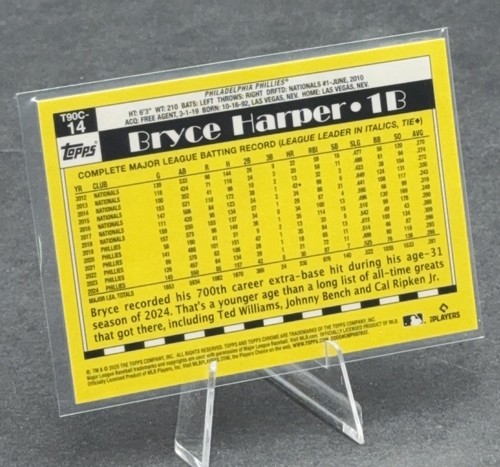 2025 Topps Series 1 1990 Chrome Silver Pack #T89C-48 Bryce Harper Black 8/10 SSP - Picture 3 of 4