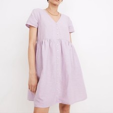 NWT Madewell Linen-Blend Alexandra Button-Front Mini Dress się xs lilac