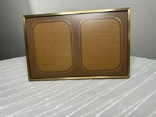 Vintage Brass Tone Double Photo Frame 3.5x5 Gold Metal Tabletop Picture Frame