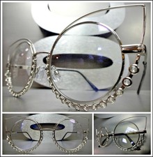 OVERSIZED EXAGGERATED RETRO CAT EYE Style Clear Lens EYE GLASSES Silver Frame