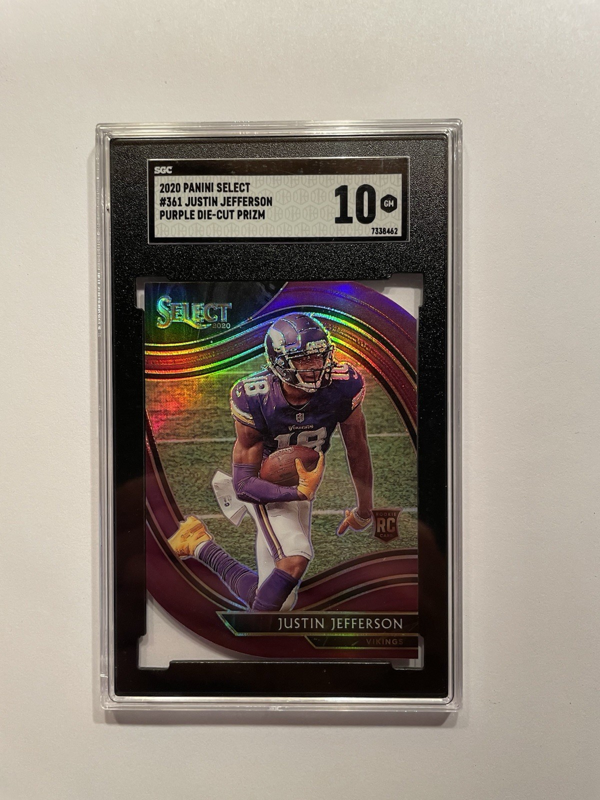 2020 Panini Select Justin Jefferson #361 Purple Prizm Die-Cut ROOKIE RC - SGC 10