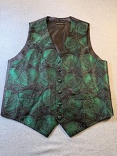 Barry.Wang Mens Green Black Paisley Jacquard Silk Suit Vest Waistcoat Size L