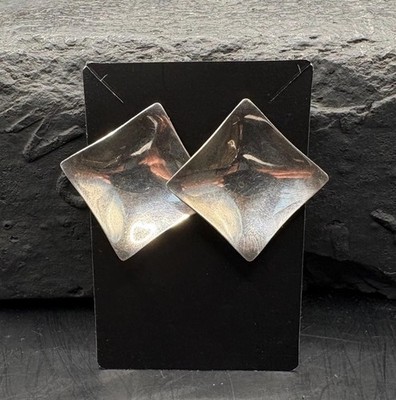 Vintage Modernist Sterling Silver Handmade Concave Earrings Studio Estate 925