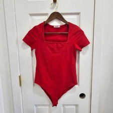 Mango Pop Red Bodysuit Square Neck Short Sleeve Casual Blouse Top Size S