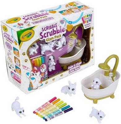 Crayola Scribble Scrubbies Glam Pack 4 Pets Washable Coloring Playset Kit Age 3+