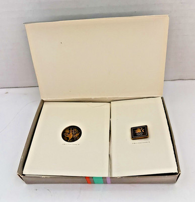 Vintage 1984 LA Olympic Gift Set Early Ticket Supporter Medallion Pin Vellum Box