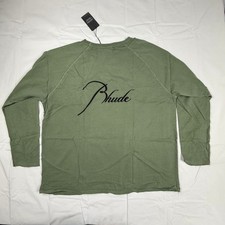 Rhude Script Logo Long Sleeve T-Shirt Olive Green Mens 2XL Raglan Made in USA