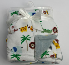 Parents Choice Walmart White Grey Jungle Safari Animal Giraffe Lion Baby Blanket