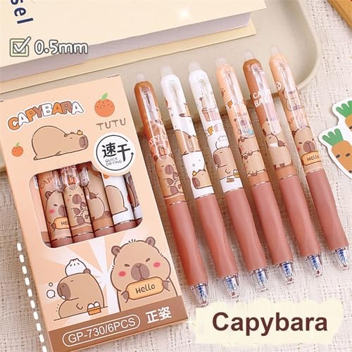 6 piezas bolígrafos capibara de gel borrables - retráctiles lindos dibujos animados tinta azul-capibara - Imagen 3 de 8