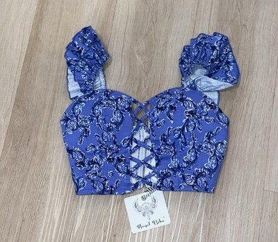 Angel Biba Bralette Bustier Zip Padded Coquette Festival Top NWT Blue Size 10