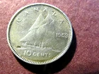 1953 Canada 10 Cents Coin , 80% Silver Coin -Condition -  Very Fine