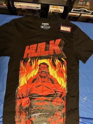 Red Hulk T-Shirt Medium - Marvel Fiery Flexing Red Hulk Under Name Cover Image