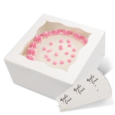 Spec101 Square Cake Boxes with Stickers - 24pk White Cake Boxes 10x10x5 Inch