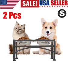 2 X Elevated Raised Pet Dog Feeder Double Bowl Food Water Stand Tray Stainless
