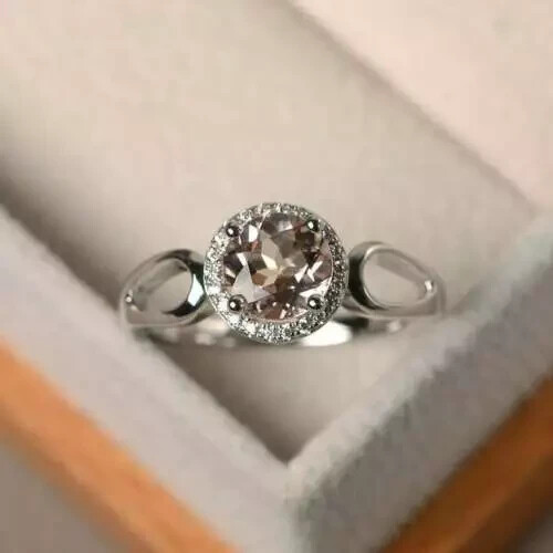 2.30 Ct Natural Morganite & Diamond Wedding Ring Solid 14K White Gold - Picture 2 of 5