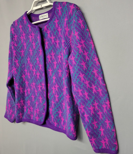 Vintage The Very Little Thing Cardgan Pullover Damen M gekochte Wolle lila rosa - Bild 2 von 11