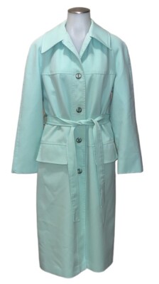 Vintage 60s NPC Fashions Light Green Trench Coat~Great Buttons~Retro~MCM