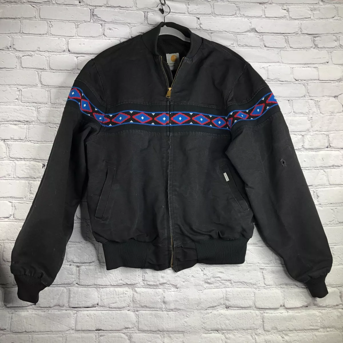 Vintage Carhartt Jacket Men Small Black Aztec Southwest Navajo Coat Bomber  90s